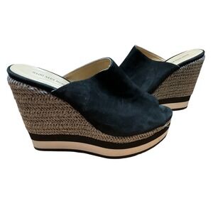 8100 Melrose Black Suede Wedge Sandals Platform Mules Made in Spain 39